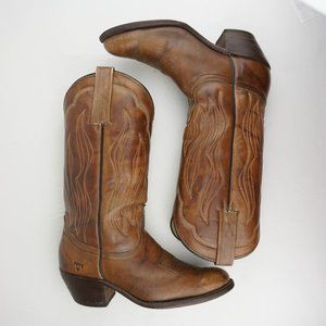 VTG Frye Western Boots Cowboy Cognac Tan Leather Brown Men 8.5 Women 10
